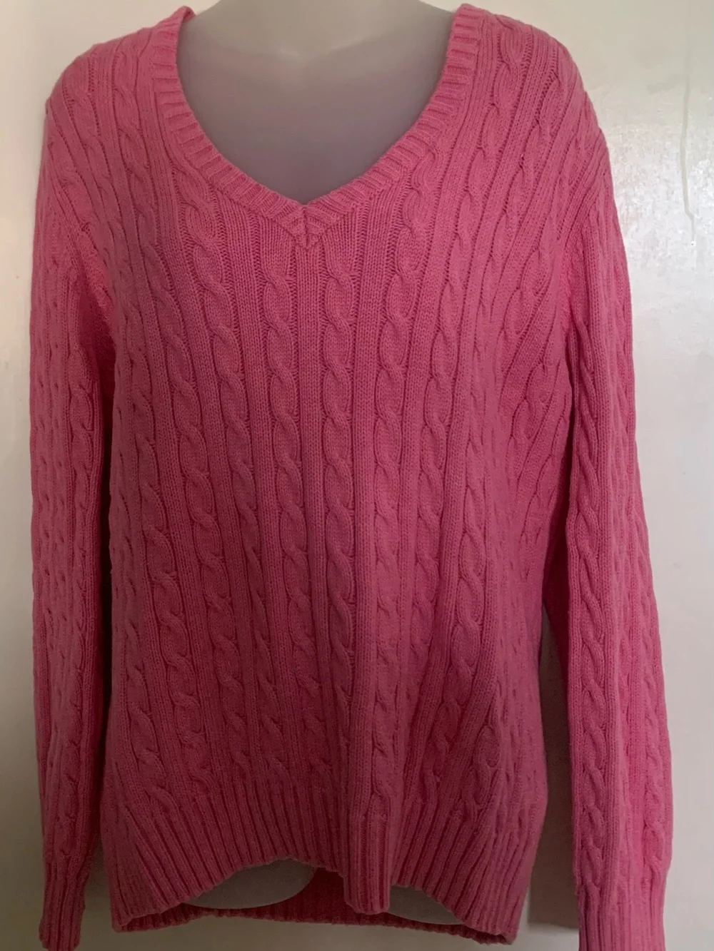 Tommy Hilfiger Sweater Women Pink Cable Knit V-Neck Long Sleeve Size XXL